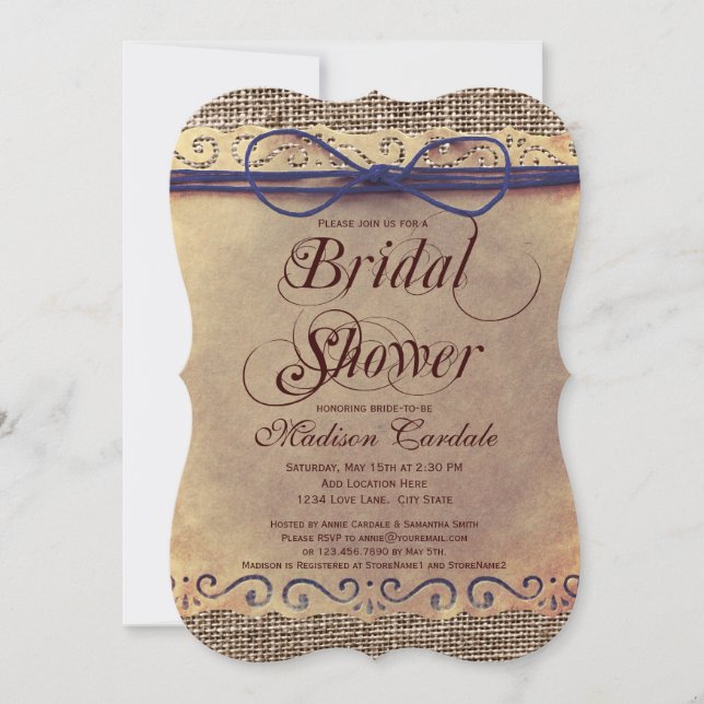 Rustic Country Vintage Bridal Shower Invitations (Front)