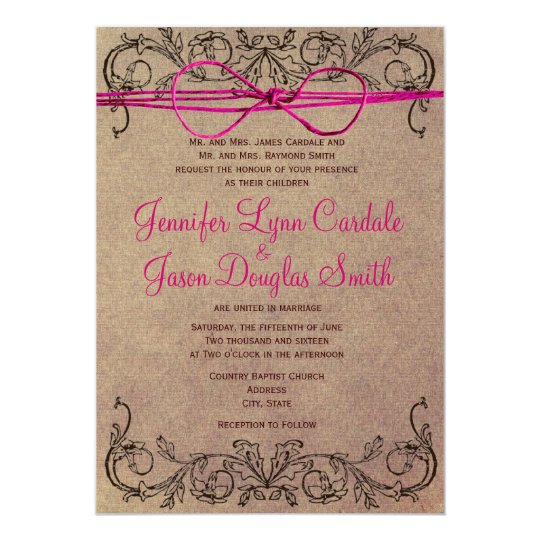 Rustic Country Vintage Brown Pink Wedding Invites Zazzle Com