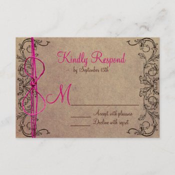 Rustic Country Vintage Brown Pink Wedding Rsvp by RusticCountryWedding at Zazzle