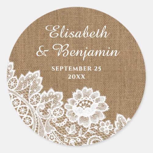 Rustic Country Vintage Burlap and Lace Stickers