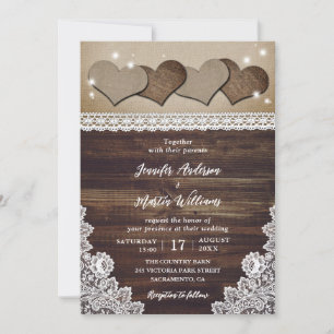 Rustic Country Vintage Burlap and Lace Wedding Invitation