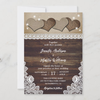 Rustic Country Vintage Burlap and Lace Wedding Invitation