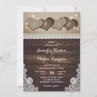 Rustic Country Vintage Burlap and Lace Wedding Invitation