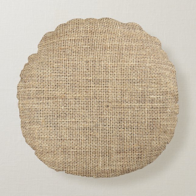 Rustic Country Vintage Burlap Round Pillow (Front)