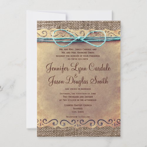Rustic Country Vintage Burlap Wedding Invitations