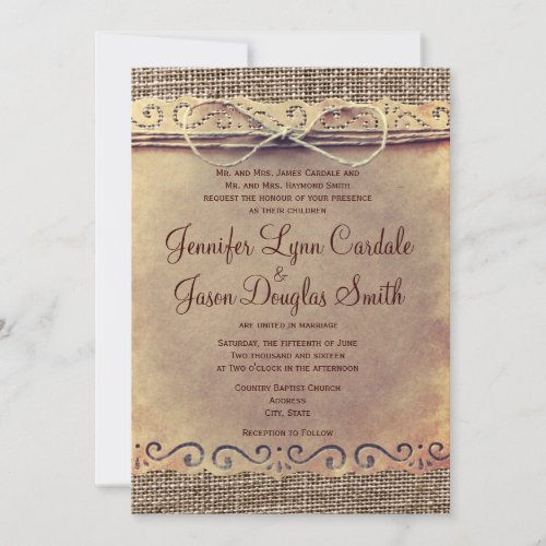 Rustic Country Vintage Burlap Wedding Invitations