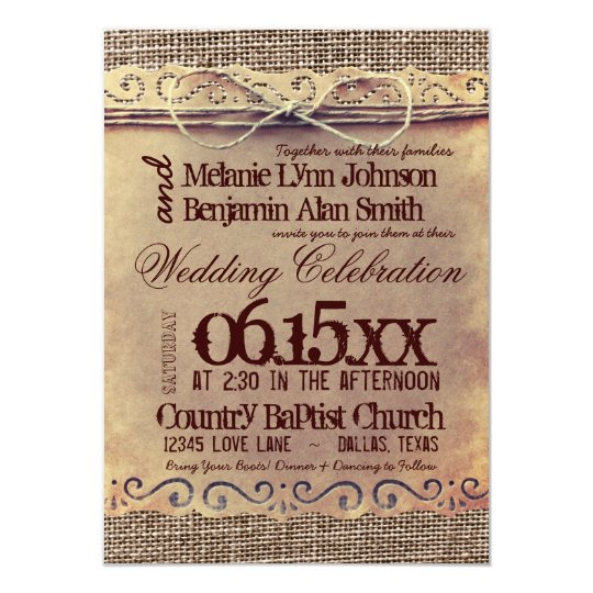 Rustic Country Vintage Burlap Wedding Invitations Zazzle Com