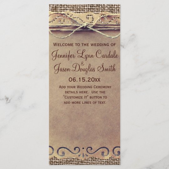 Rustic Country Vintage Burlap Wedding Program Zazzle Com