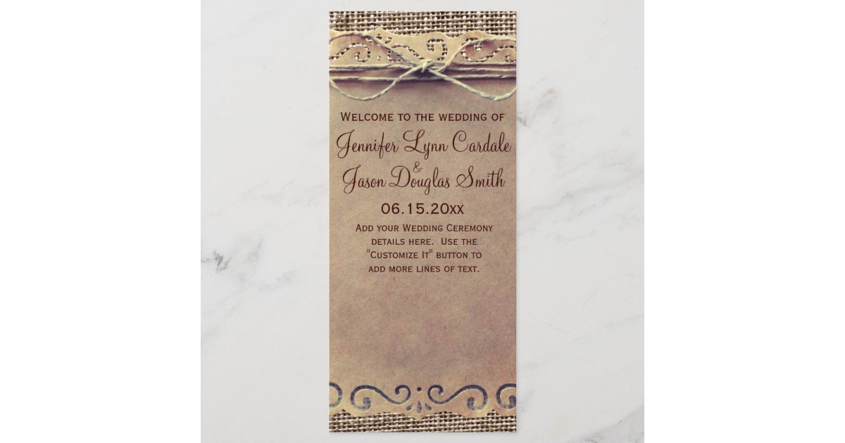 Rustic Country Vintage Burlap Wedding Program Zazzle Com