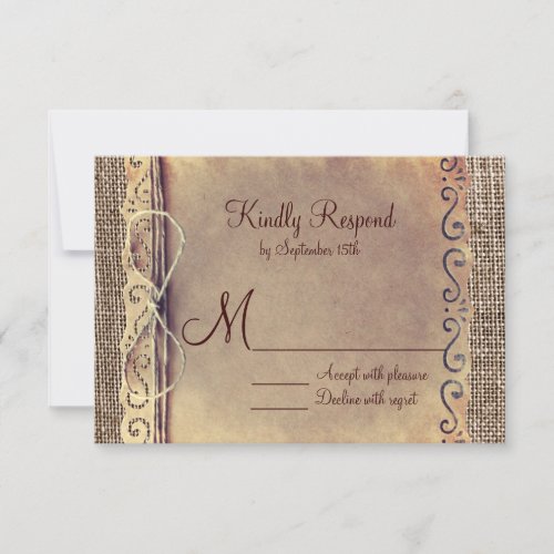 Rustic Country Vintage Burlap Wedding RSVP Cards