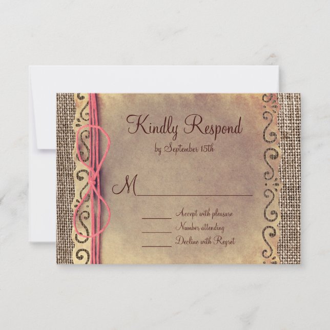 Rustic Country Vintage Burlap Wedding RSVP Cards (Front)
