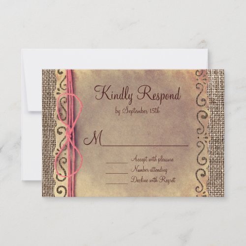 Rustic Country Vintage Burlap Wedding RSVP Cards