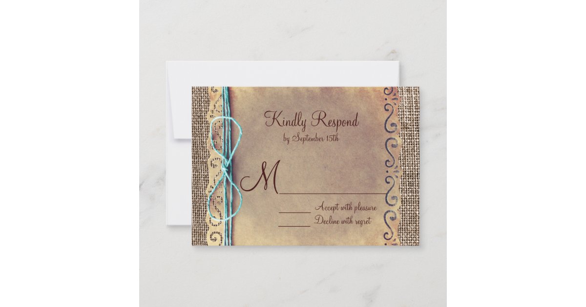 Rustic Country Vintage Burlap Wedding RSVP Cards