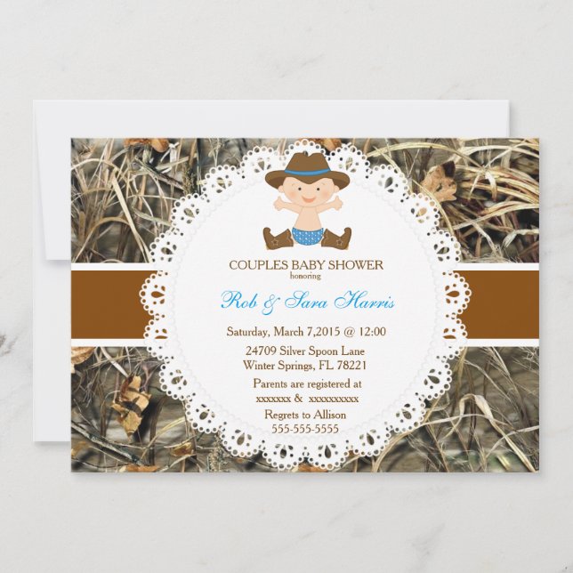 Rustic Country Vintage Camo Baby Shower Invite (Front)