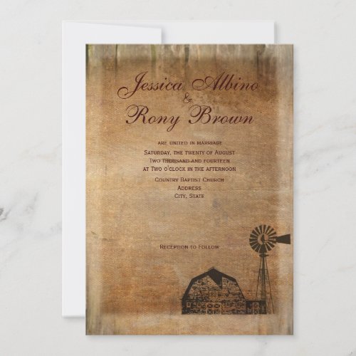 Rustic Country Vintage Canvas Wood Barn Windmill Invitation