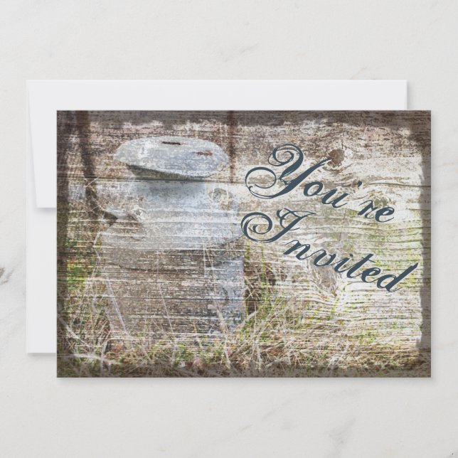 Rustic Country Vintage Milk Can Wedding Invites (Front)