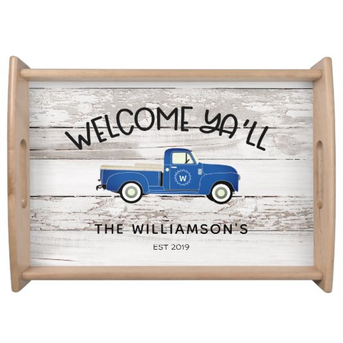 Rustic Country Vintage Pick Up Truck Family Name Serving Tray