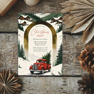 Rustic Country Vintage Red Truck Christmas Party Invitation