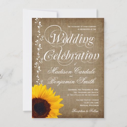 Rustic Country Vintage Sunflower Wedding Invites