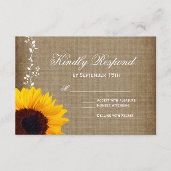 Rustic Country Vintage Sunflower Wedding Rsvp Card by RusticCountryWedding at Zazzle