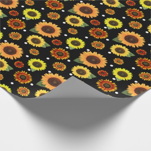 Rustic Country Vintage Sunflowers Polka Dots Print Wrapping Paper