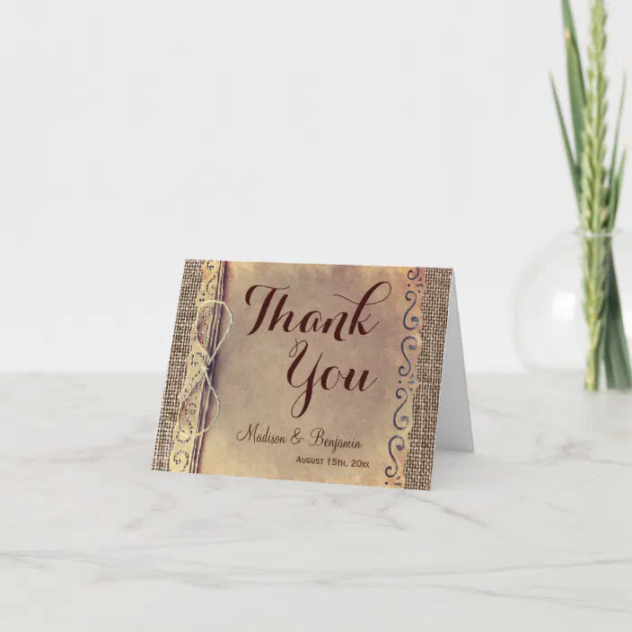 10 Personalised Wedding Thank You Cards Folded Postcards Rustic Lace Vintage