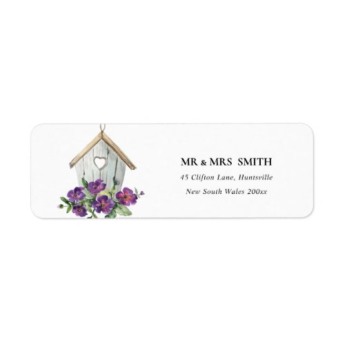 RUSTIC COUNTRY VIOLET FLORAL BIRD HOUSE ADDRESS LABEL