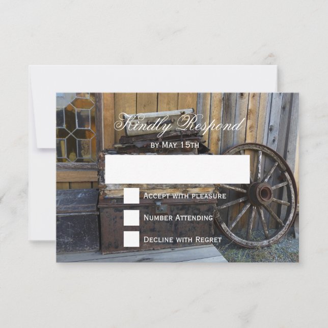 Rustic Country Wagon Wheel Wedding RSVP Cards (Front)