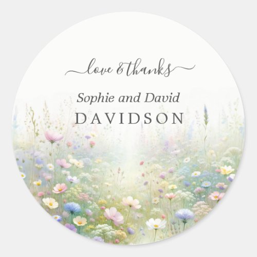 Rustic Country Watercolour Wildflowers Wedding Classic Round Sticker