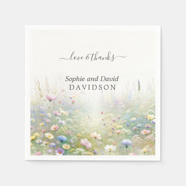 Rustic Country Watercolour Wildflowers Wedding Napkins (Front)