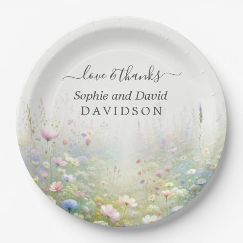 Rustic Country Watercolour Wildflowers Wedding Paper Plates