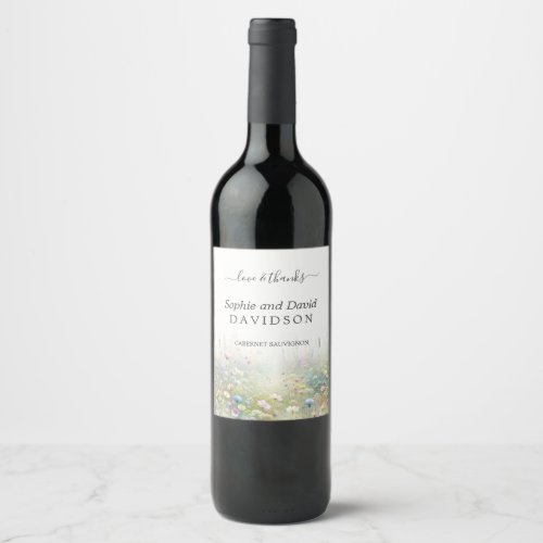 Rustic Country Watercolour Wildflowers Wedding Wine Label