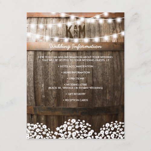 Rustic Country Wedding Details  String of Lights Enclosure Card