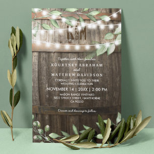Rustic Country Wedding Greenery String Lights Invitation