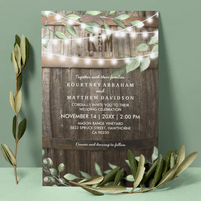 Rustic Country Wedding | Greenery String Lights Invitation | Zazzle