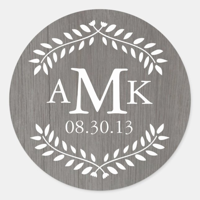Rustic Country Wedding Monogram Stickers (Front)