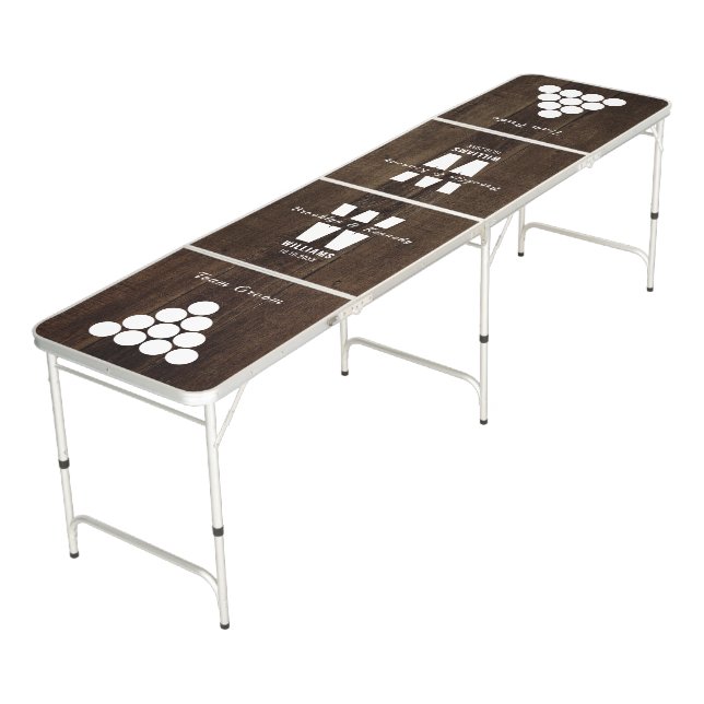 Rustic Country Wedding Monogram Team Bride Groom Beer Pong Table (Angled)