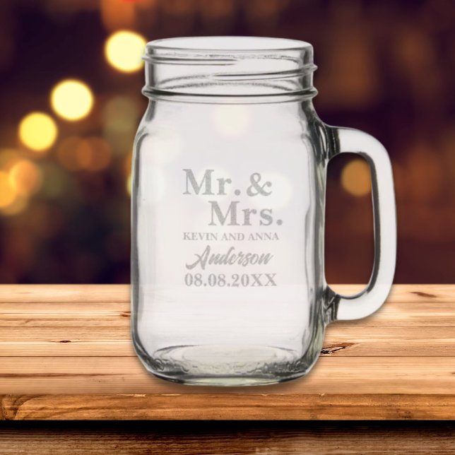 Rustic country Wedding Mr and Mrs Mason Jar W/ Handle (Rustic country Wedding Mr and Mrs Mason Jar W/ Handle)
