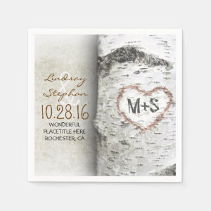 Rustic country wedding napkins with birch tree