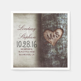 Rustic country wedding napkins with tree heart