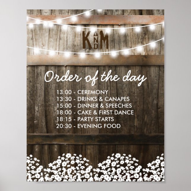 RUSTIC COUNTRY WEDDING ORDER OF THE DAY POSTER (Front)