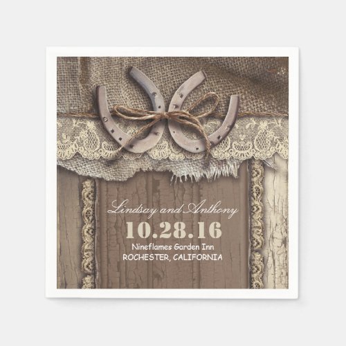 rustic country wedding paper napkins _ horseshoes