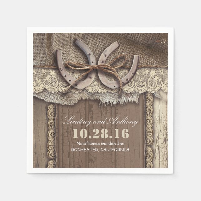 rustic country wedding paper napkins - horseshoes (Front)
