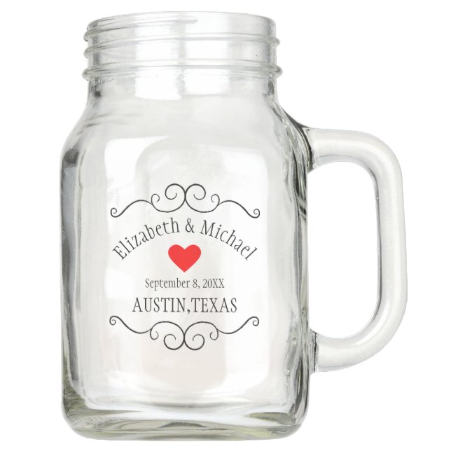 Rustic Country Wedding - Personalized Guest Favor Mason Jar (Front)