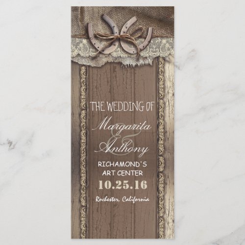 rustic country wedding programs with horseshoe