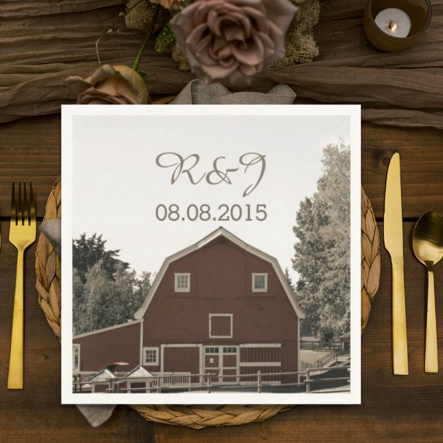 rustic country wedding red barn wedding favor napkins (rustic country wedding red barn wedding favor napkins)