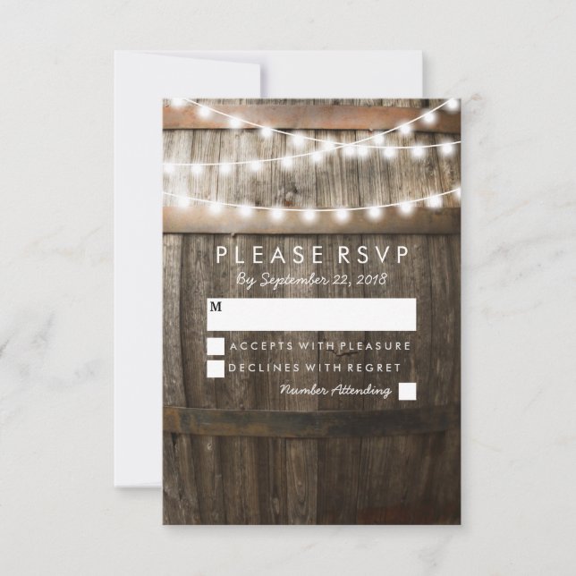 Rustic Country Wedding RSVP | String of Lights Card (Front)