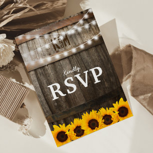 Rustic Country Wedding RSVP Sunflower Lights Invitation Postcard