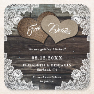 Rustic Country Wedding Save The Date Square Paper Coaster