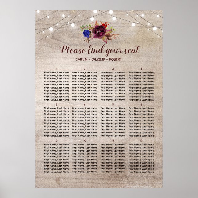 Rustic Country Wedding Seating Chart (Front)
